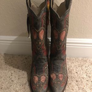 Corral Grey Heart Angel Wings Cowgirl Boots